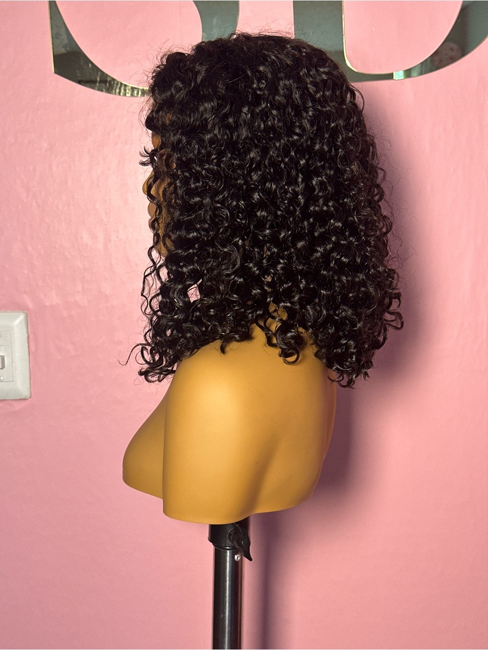 Curly Bob Lace Front Wig - Black Waterwave 16 inch 5/5 250 density